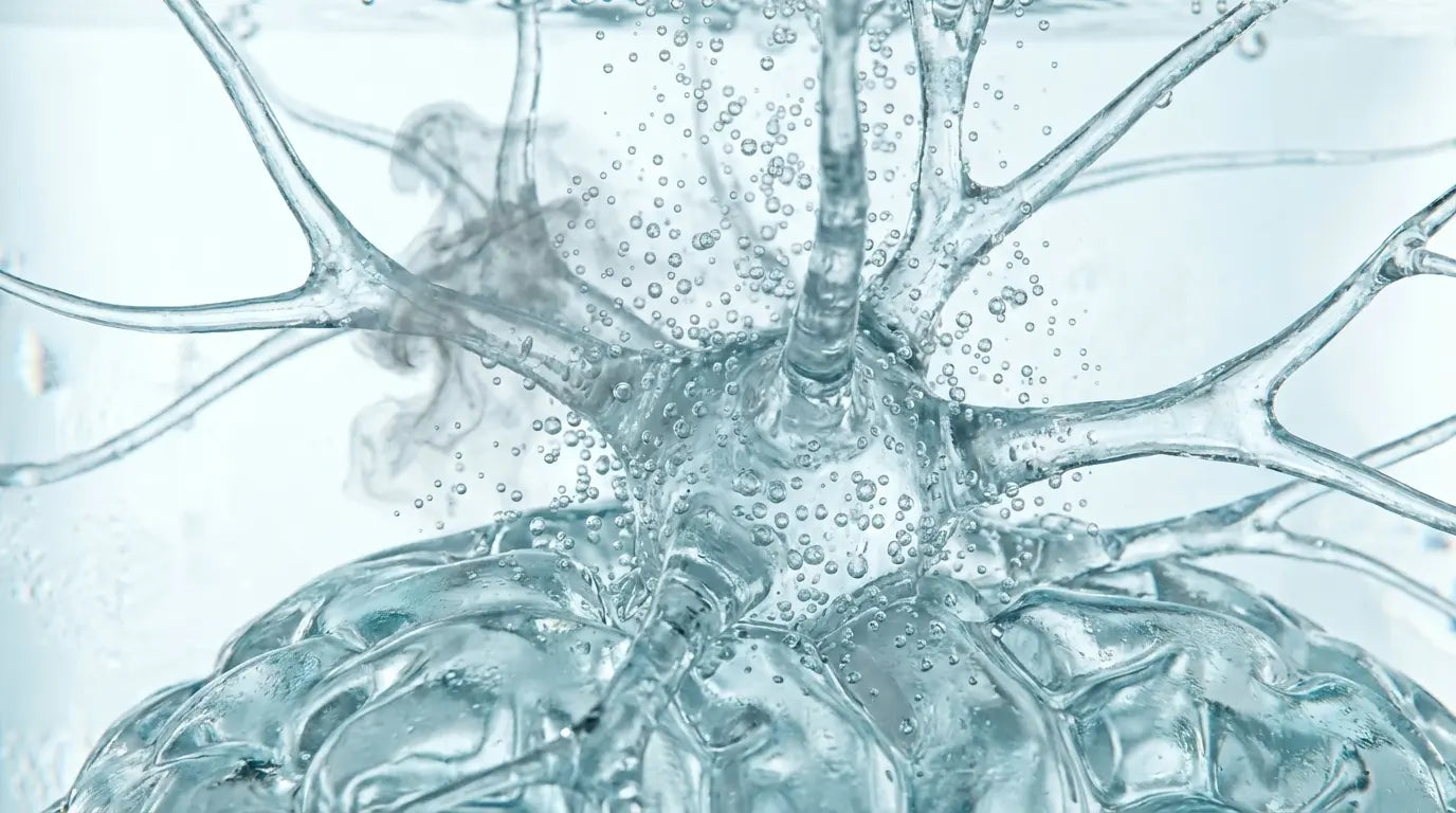 Conceptual medical illustration of a brain being rehydrated and detoxified, representing the cure for alcohol-induced brain fog.