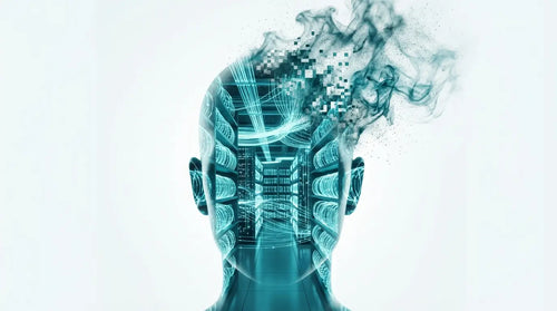 Conceptual medical art showing memory loss and synaptic fading in the human brain.