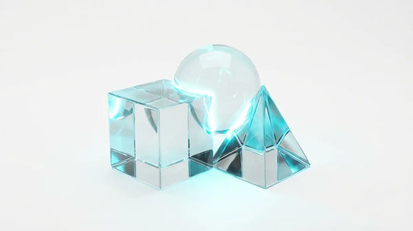 Three minimalist glass components fusing together and glowing with light, visualizing the synergistic cognitive effect of the Wesnes Protocol stack.